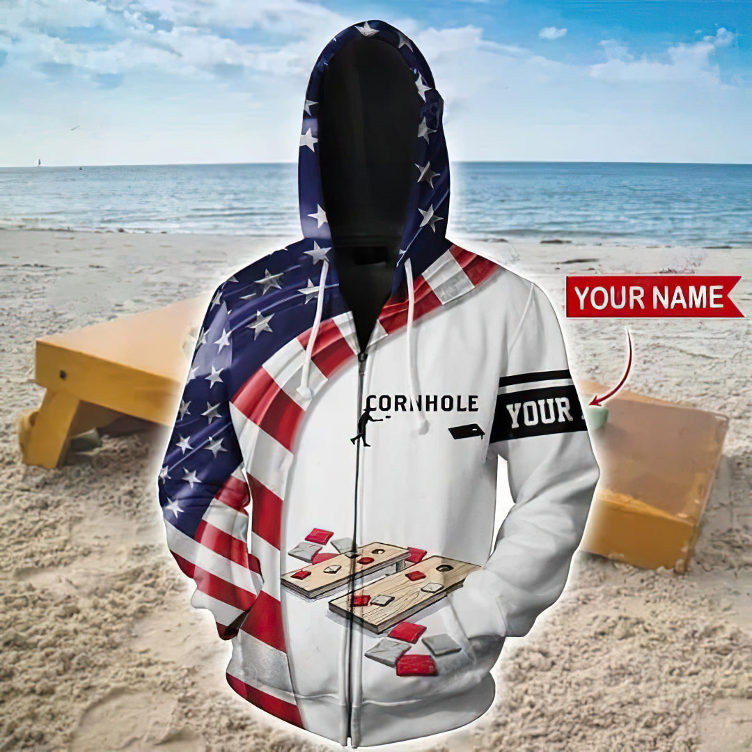 American Cornhole Personalized Hoodie For Everyday Streetwear Seasonal Travel And Gift Giving