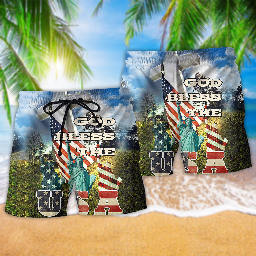 America God Bless The American Beach Shorts Print Detail For Casual Warm Weather Outfits