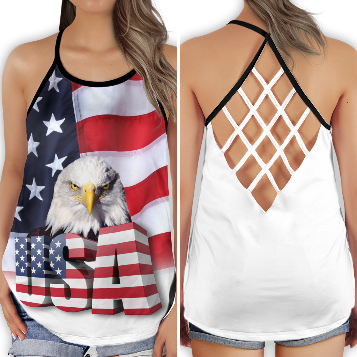 USA Independence Day Happy Hollow Tank Top For Yoga Workouts And Casual Wear