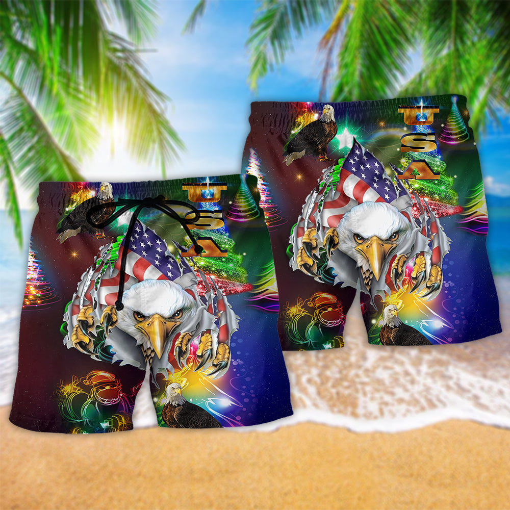 Christmas Americana Eagle Beach Shorts Pattern Detail For Resort Wear And Bright Seasonal Outfits