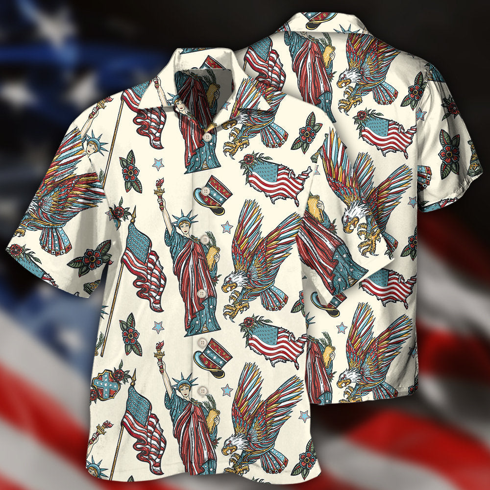 Patriotic American Symbols Design Hawaiian Shirt For Tropical Holidays, Outdoor Gatherings, And Everyday Comfort