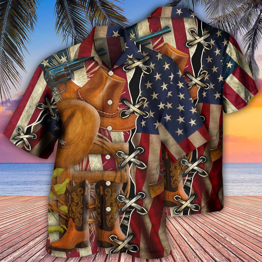Cowboy Independence Day American Patriotism Hawaiian Shirt Pattern Detail For Vacation Travel And Daily Wear