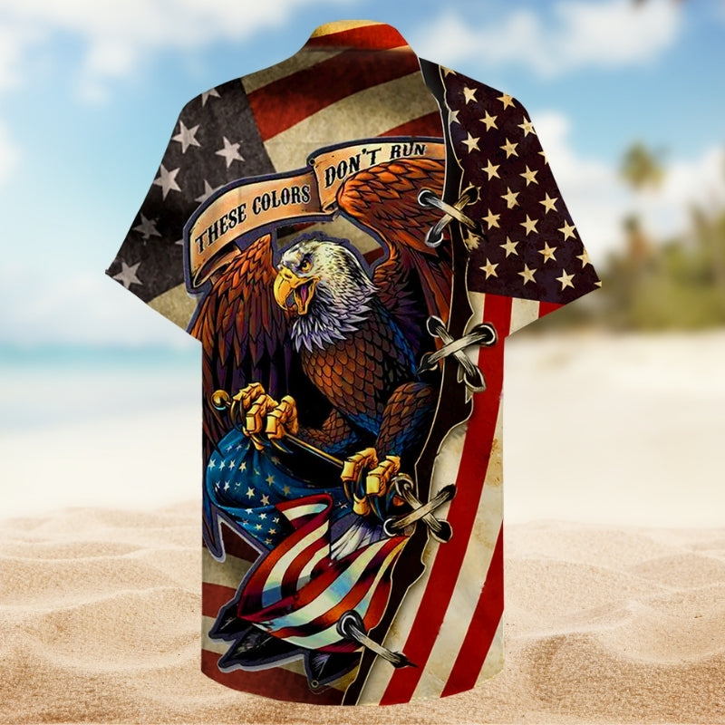 American Eagle Flag Hawaiian Shirt For Summer Celebrations, Resort Days, And Relaxed Everyday Wear