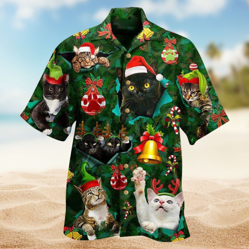 Merry Christmas Cats Hawaiian Shirt For Island Getaways Beach Parties And Comfortable Vacation Style
