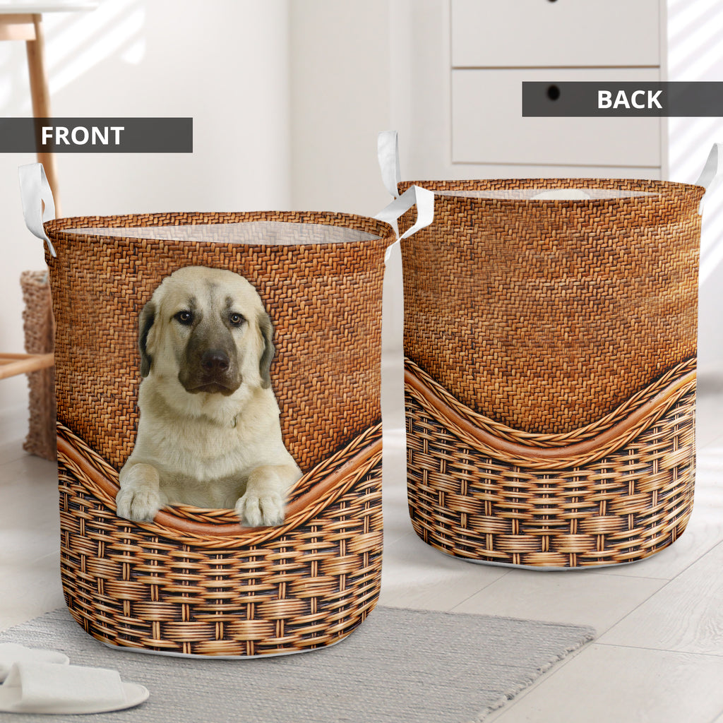 Anatolian Shepherd Dog Rattan Texture Laundry Basket For Nursery Dorm And Home Storage