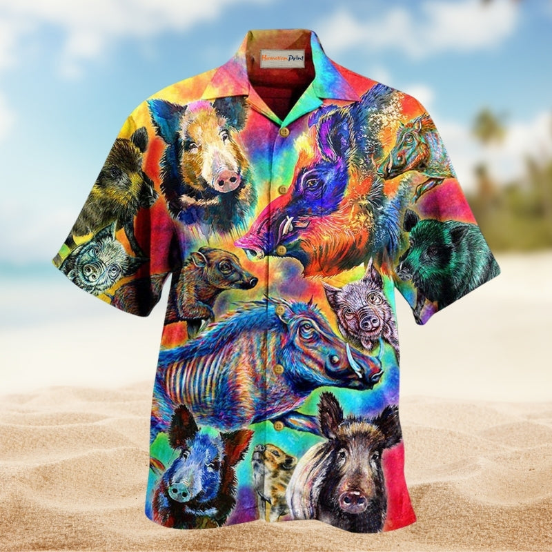 Colorful Wild Boar Hawaiian Shirt For Vacation Adventures Beach Events And Relaxed Warm Weather Style