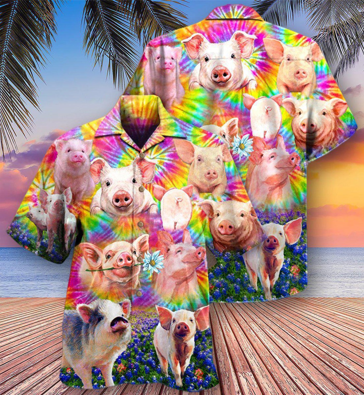 Floral Pig Easily Distracted Piggy Tiny Hawaiian Shirt Pattern Detail For Vacation Travel And Daily Wear