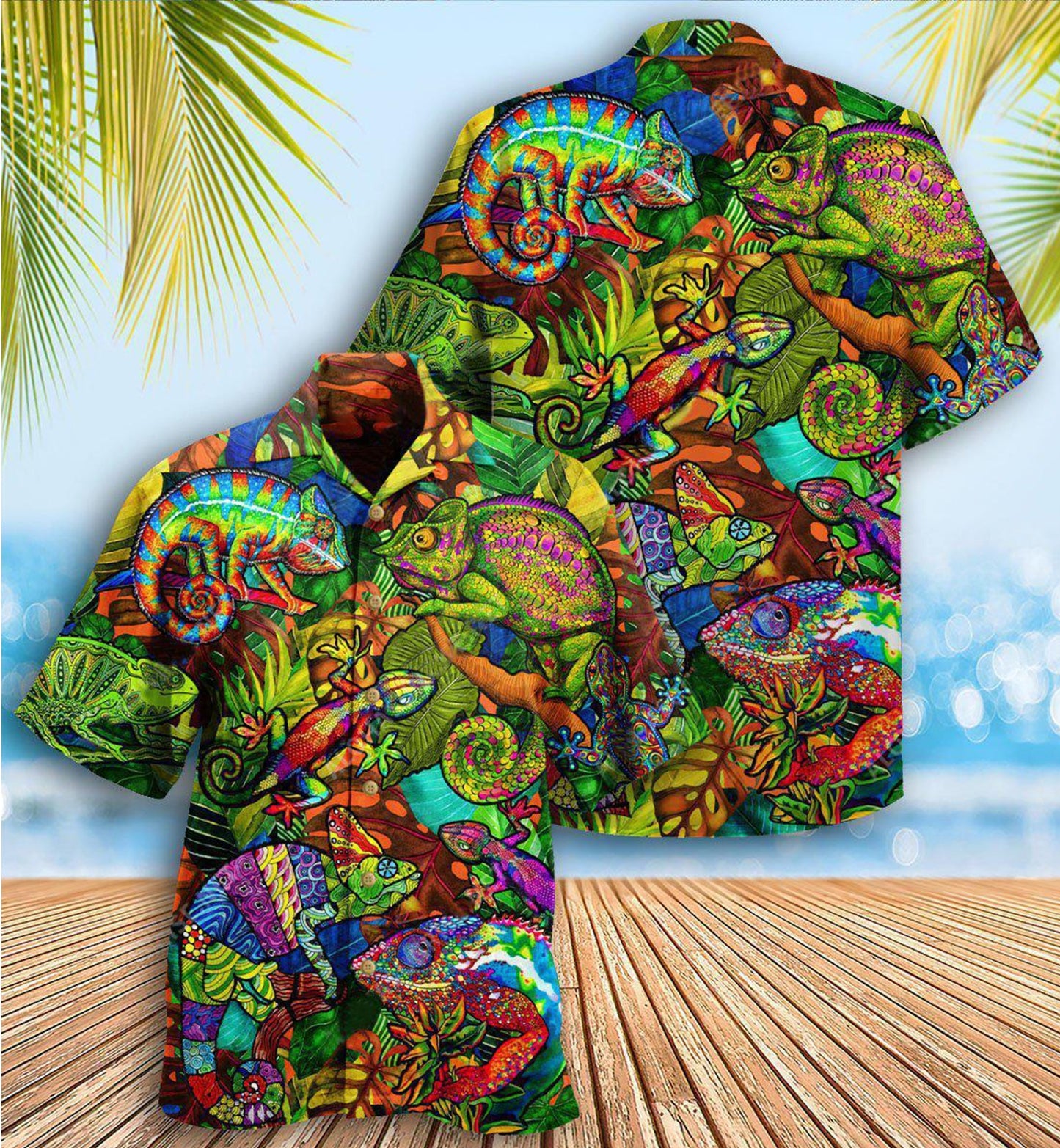 Chameleon Animals Hawaiian Shirt Design Detail For Beach Days And Holiday Travel