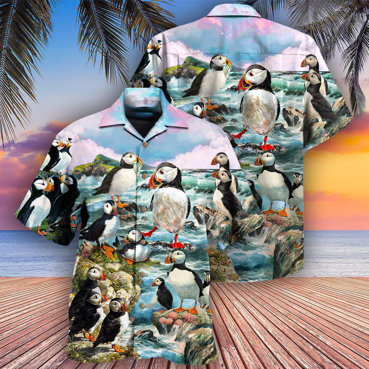 Blue Penguin Animals Penguins Coast Sky Hawaiian Shirt Design View For Casual Summer Styling