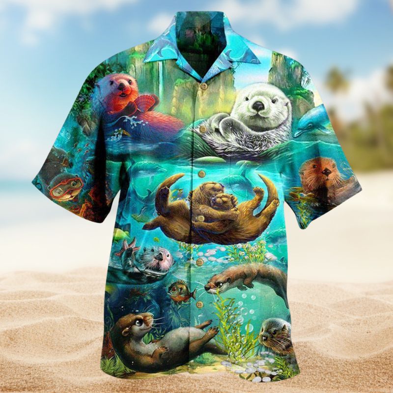 Animals Otter Half Hawaiian Shirt For Island Vacations, Resort Wear, And Relaxed Seasonal Style