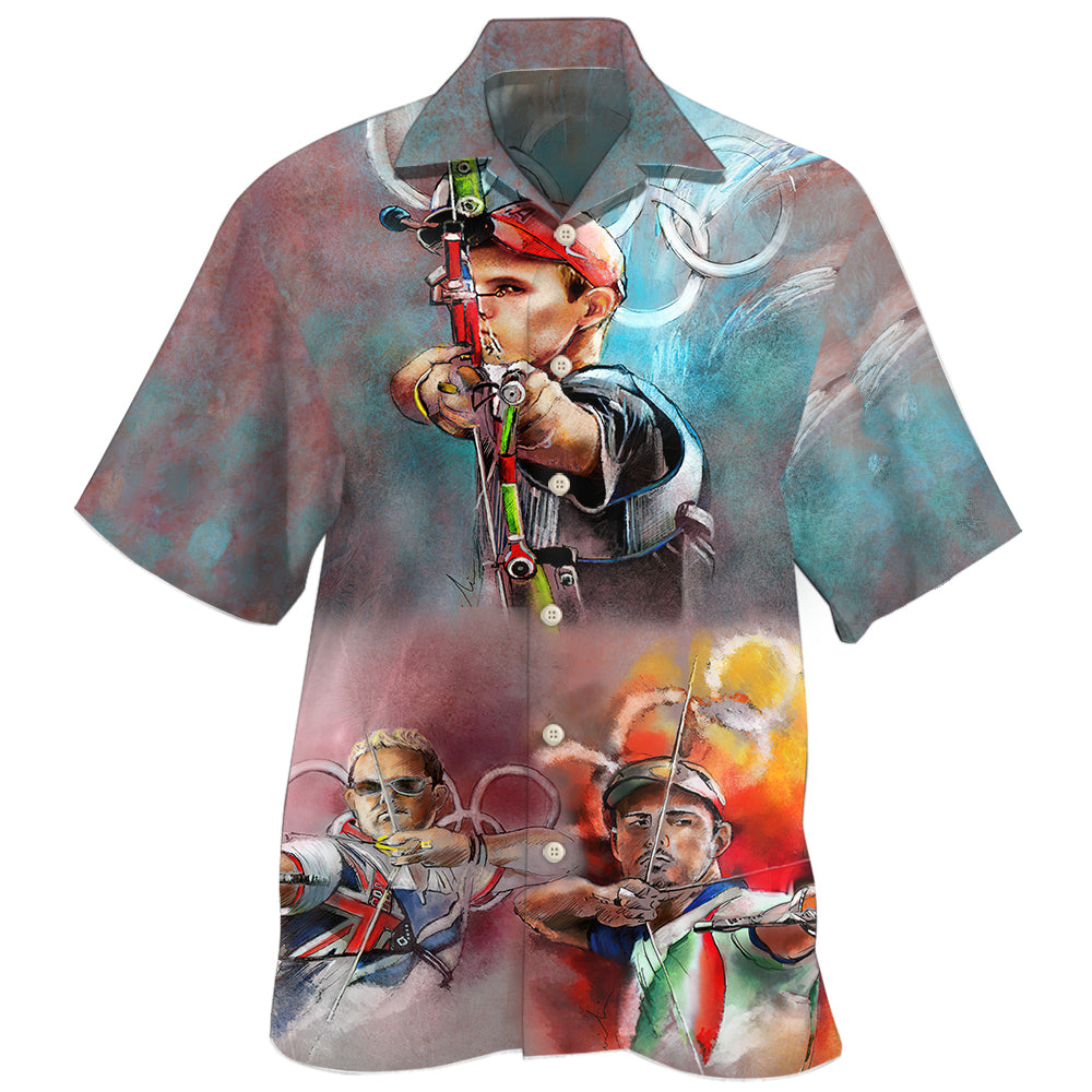 Archery Target Sport Hawaiian Shirt For Coastal Travel, Casual Events, And Comfortable Summer Wear