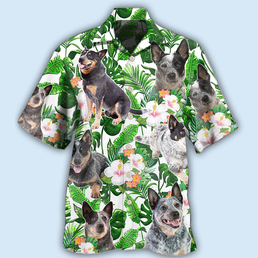Tropical Floral Dog Australian Cattle Hawaiian Shirt Artwork Detail For Resort Trips And Outdoor Activities