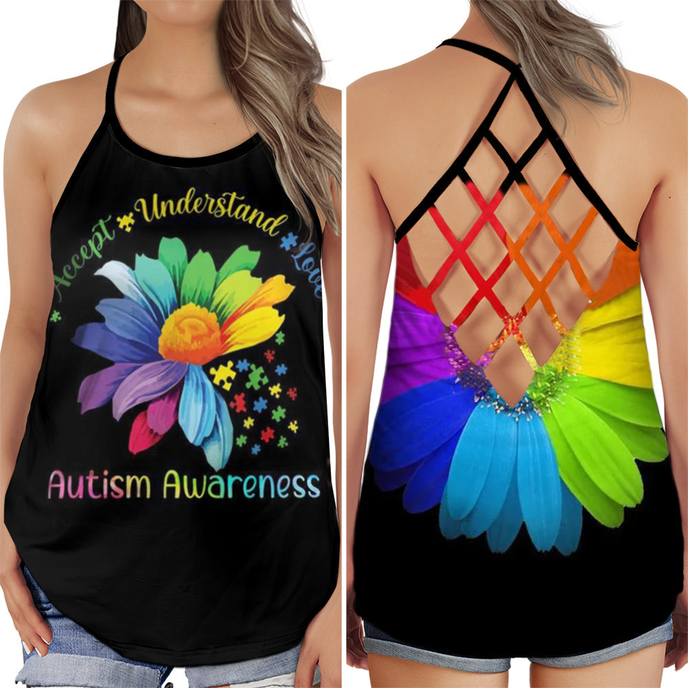 Autism Acceptance Understanding And Love Daisy Hollow Tank Top For Community Events And Positive Support