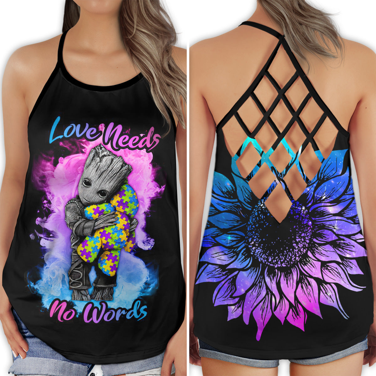 Autism Awareness Unspoken Love Support Sunflower Hollow Tank Top For Community Events And Positive Support