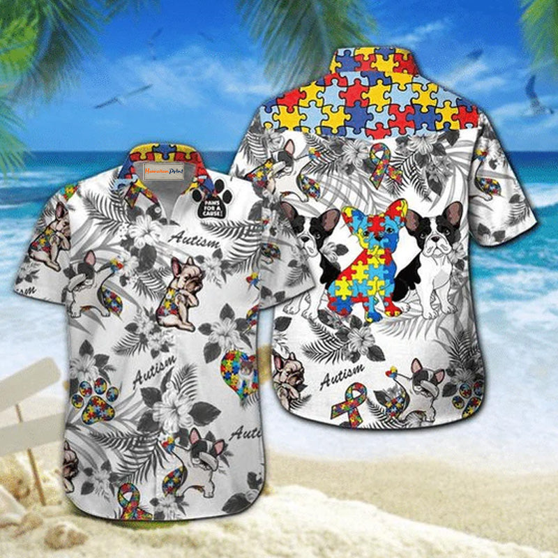 Awareness French Bulldog Paw Hawaiian Shirt Artwork View For Weekend Travel And Beach Style