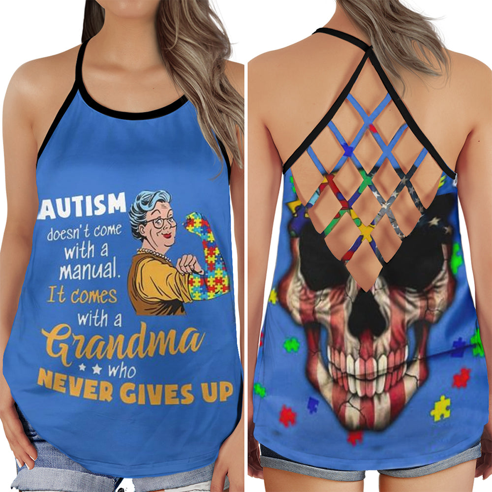 Autism Grandma Never Gives Up Hollow Tank Top For Community Events And Positive Support