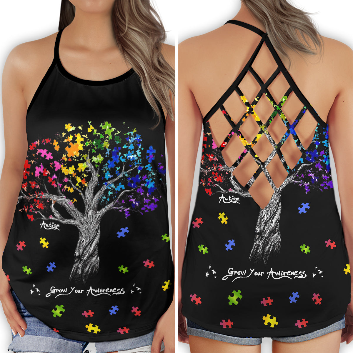 Autism Awareness Grow Understanding Hollow Tank Top For Community Events And Positive Support