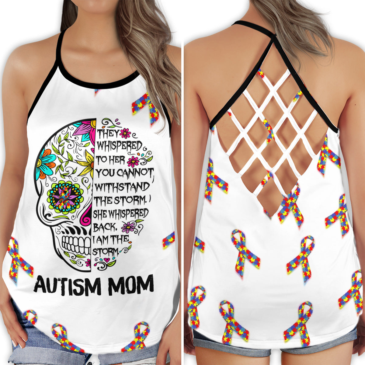 Autism Mom Strong Support Hollow Tank Top For Community Events And Positive Support
