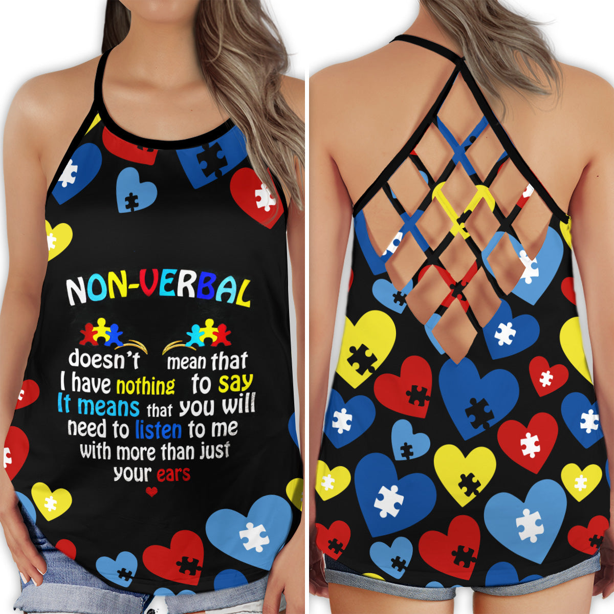 Autism Listen To Me Awareness Hollow Tank Top For Community Events And Positive Support