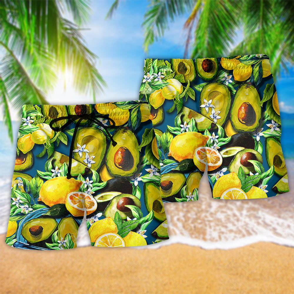Avocado Lemon Summer Beach Shorts Pattern Detail For Casual Outings And Flexible Everyday Wear