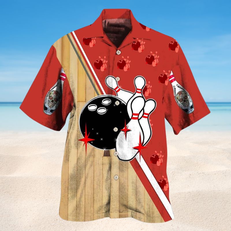 Bold Bowling Skull Hawaiian Shirt For Sports Fans, Summer Outings, And Relaxed Vacation Wear
