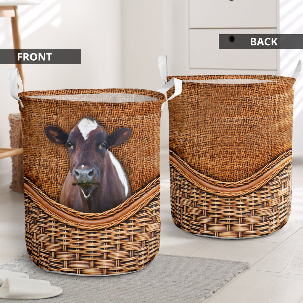 Ayrshire Cow Rattan Texture Laundry Basket For Nursery Dorm And Home Storage