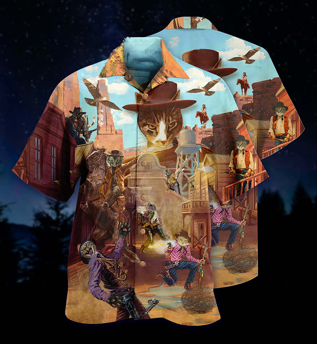 Cowboy Cats Vintage Hawaiian Shirt For Seasonal Celebration, Vacation Cruise, And Summer Event Style