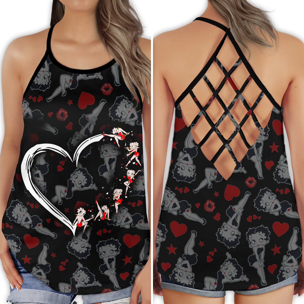 Cute Love Funny Theme Hollow Tank Top For Yoga Workouts And Casual Wear