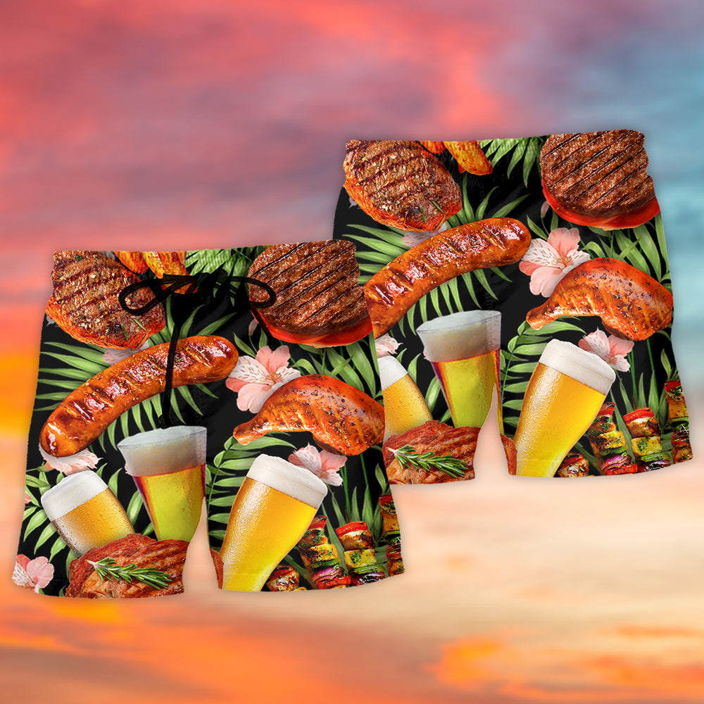 BBQ Beer Beach Shorts Pattern Detail For Vacation Style And Travel Ready Comfort
