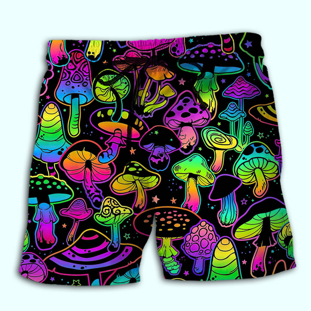 Mushroom Colorful Nature Lover Beach Shorts Design Detail For Resort And Beach Day Style