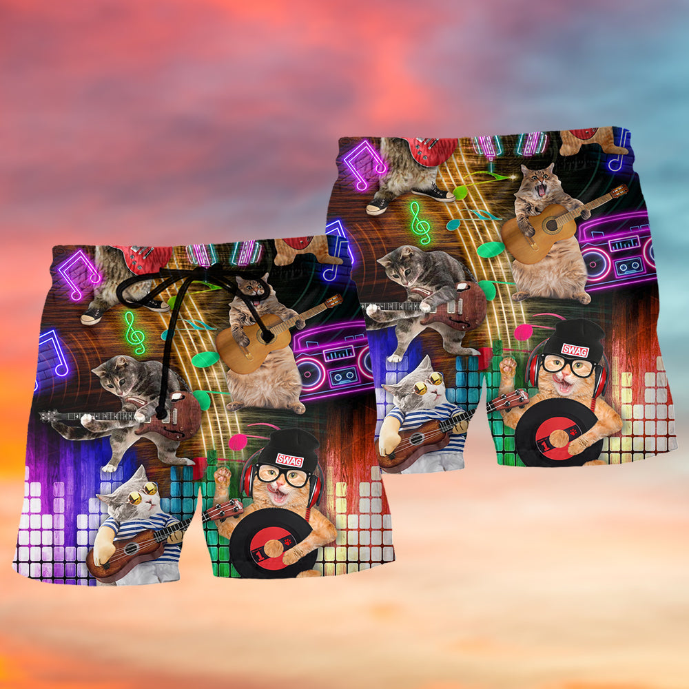 Cat Beach Shorts Pattern Detail For Tropical Escapes And Versatile Outdoor Wear