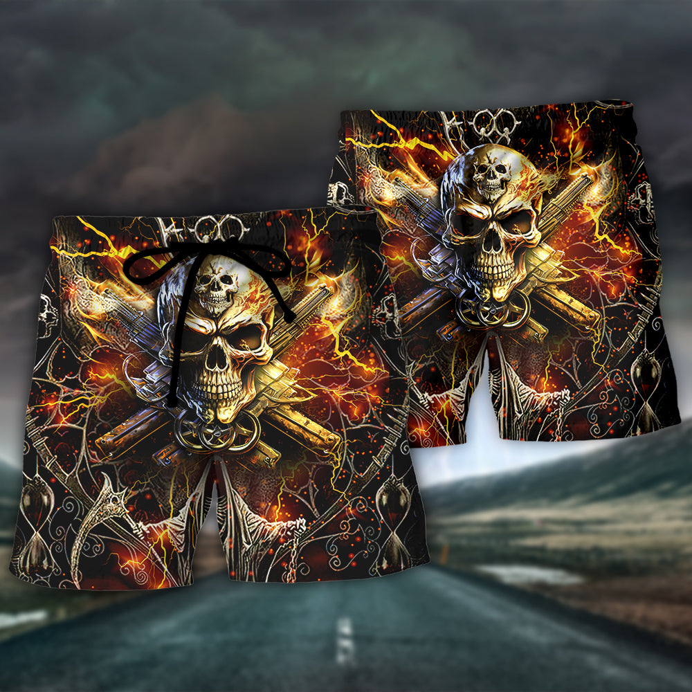 Fire Skull Beach Shorts Pattern Detail For Sunny Day Adventures And Leisure And Relaxation