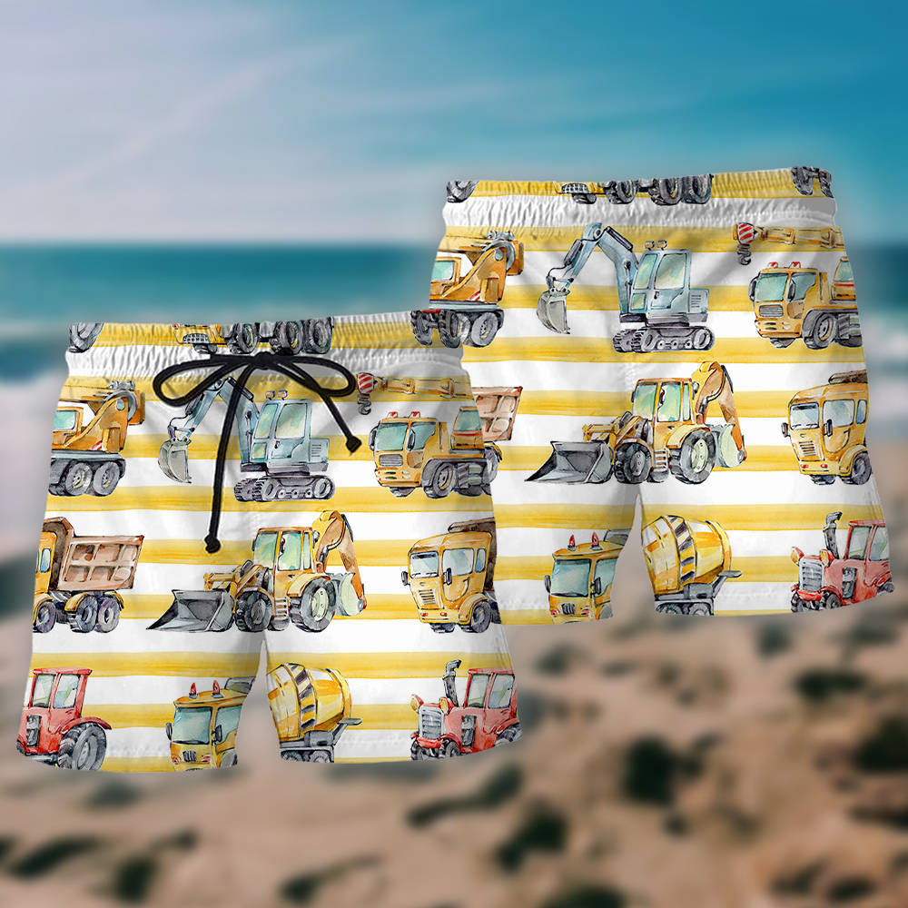 Excavator Construction Beach Shorts For Poolside Relaxation And Summer Adventures