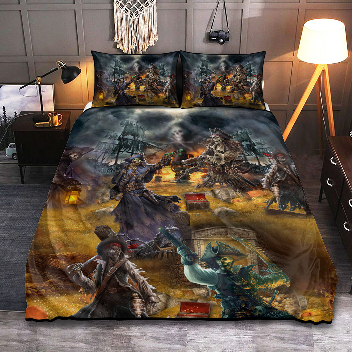 Skull Pirate Treasure Journey Bedding Cover For Gothic Bedroom Decor