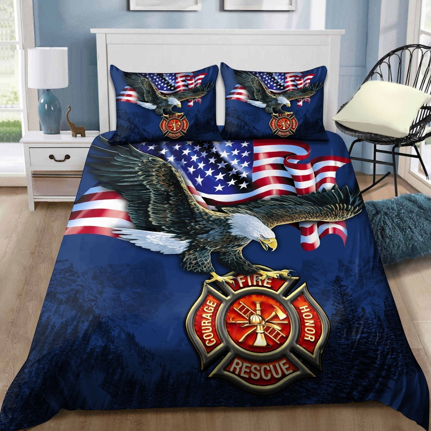 American Eagle Firefighter Love Bedding Cover For Nature Bedroom Decor