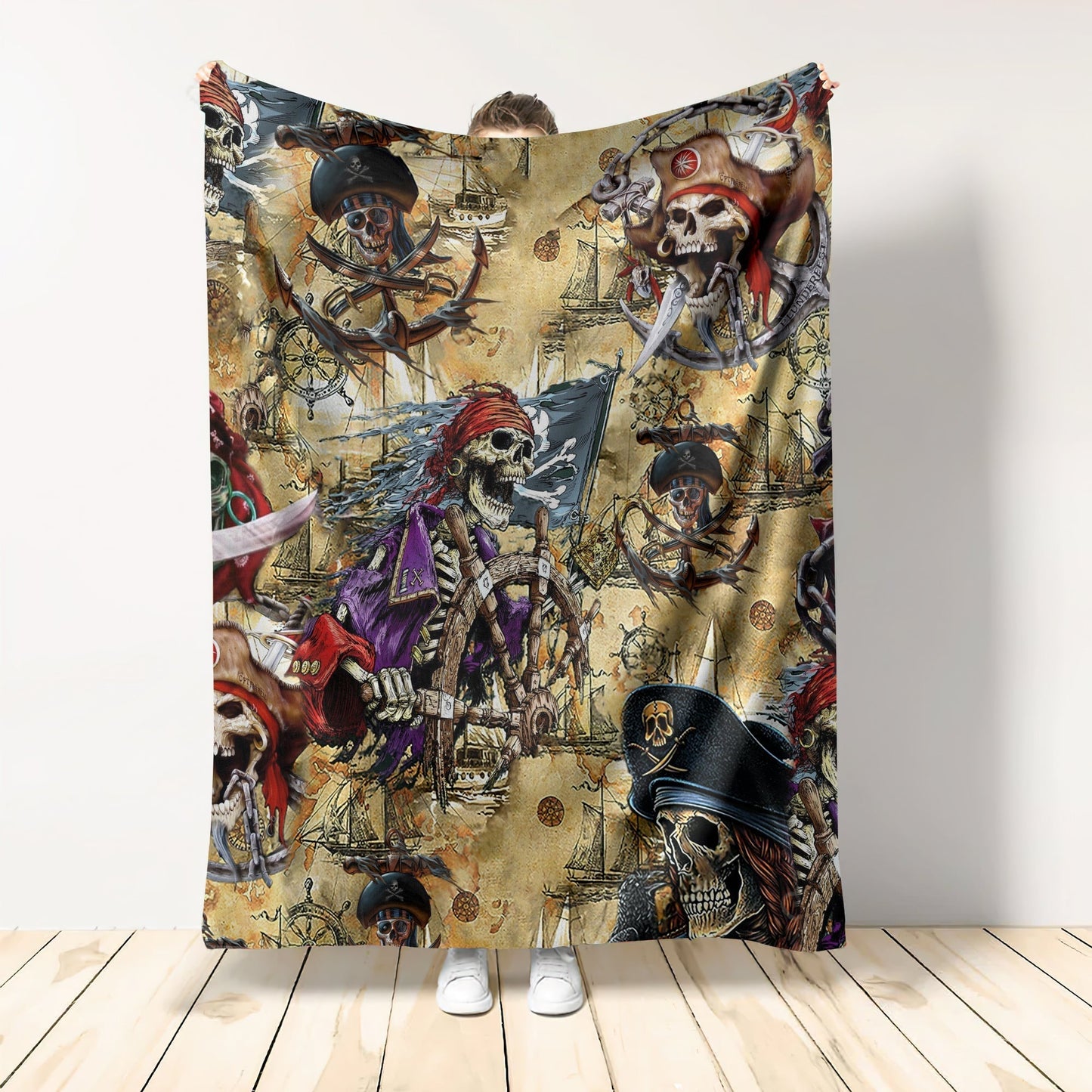 Skull Pirate Hunting Flannel Blanket For Cozy Bedroom Sofa Decor