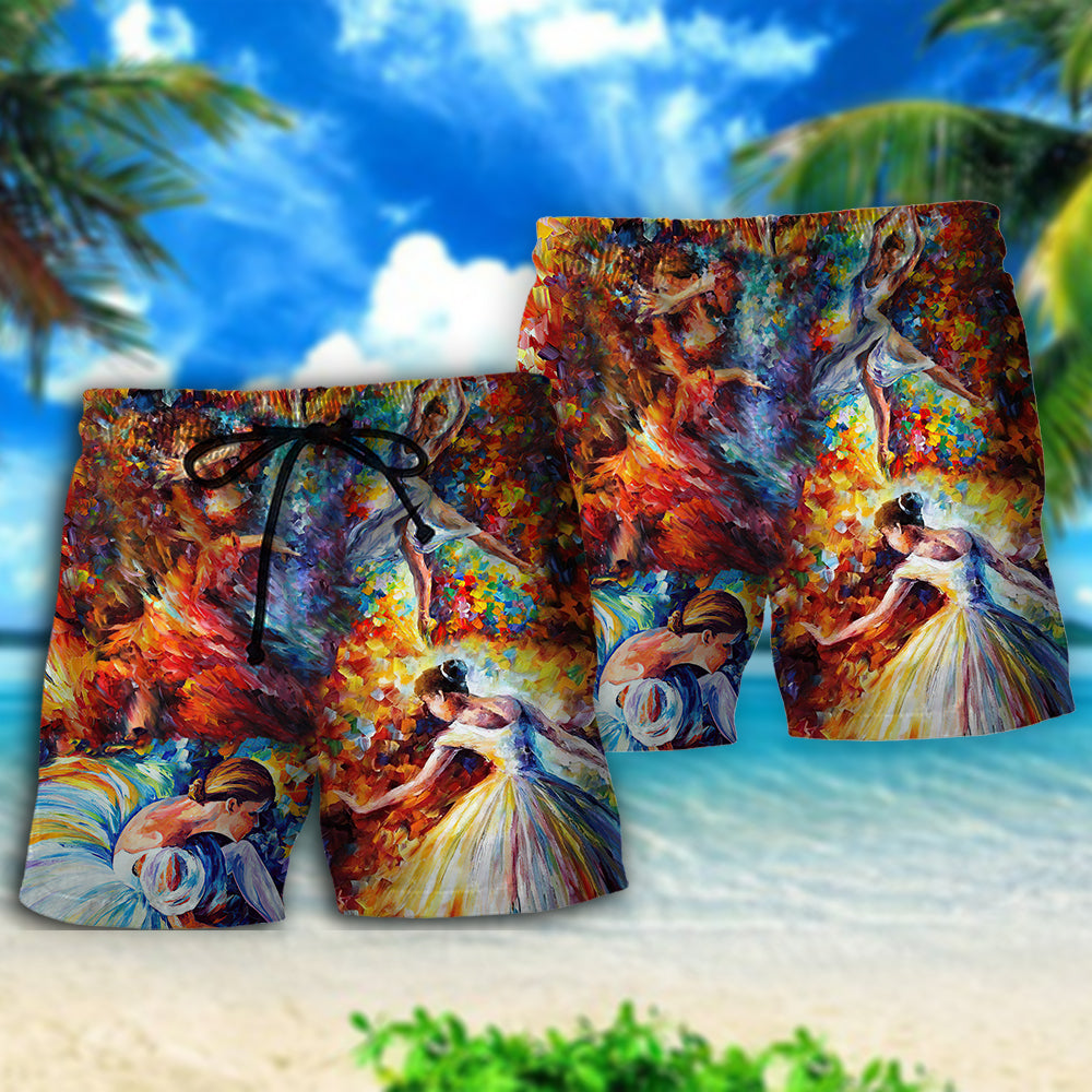 Ballet Dance Colorful Artistic Beach Shorts Design Detail For Casual Warm Weather Outfits
