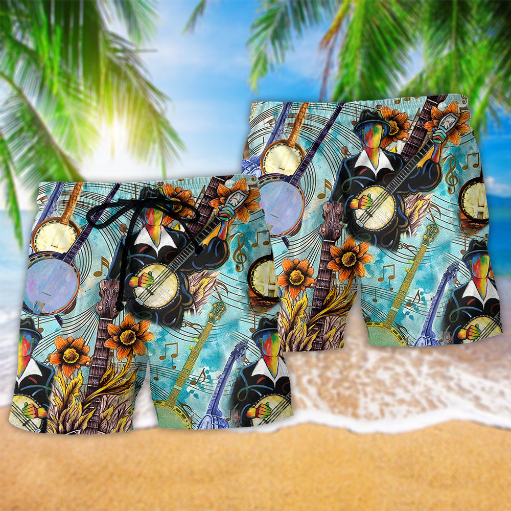 Banjo Cheerful Music Vintage Beach Shorts Pattern Detail For Summer Adventures And Laid Back Daily Wear