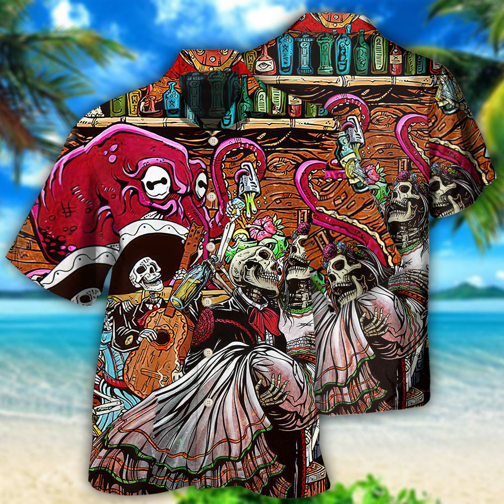 Creative Skull Bartender Party Hawaiian Shirt For Island Vacations, Resort Wear, And Relaxed Seasonal Style