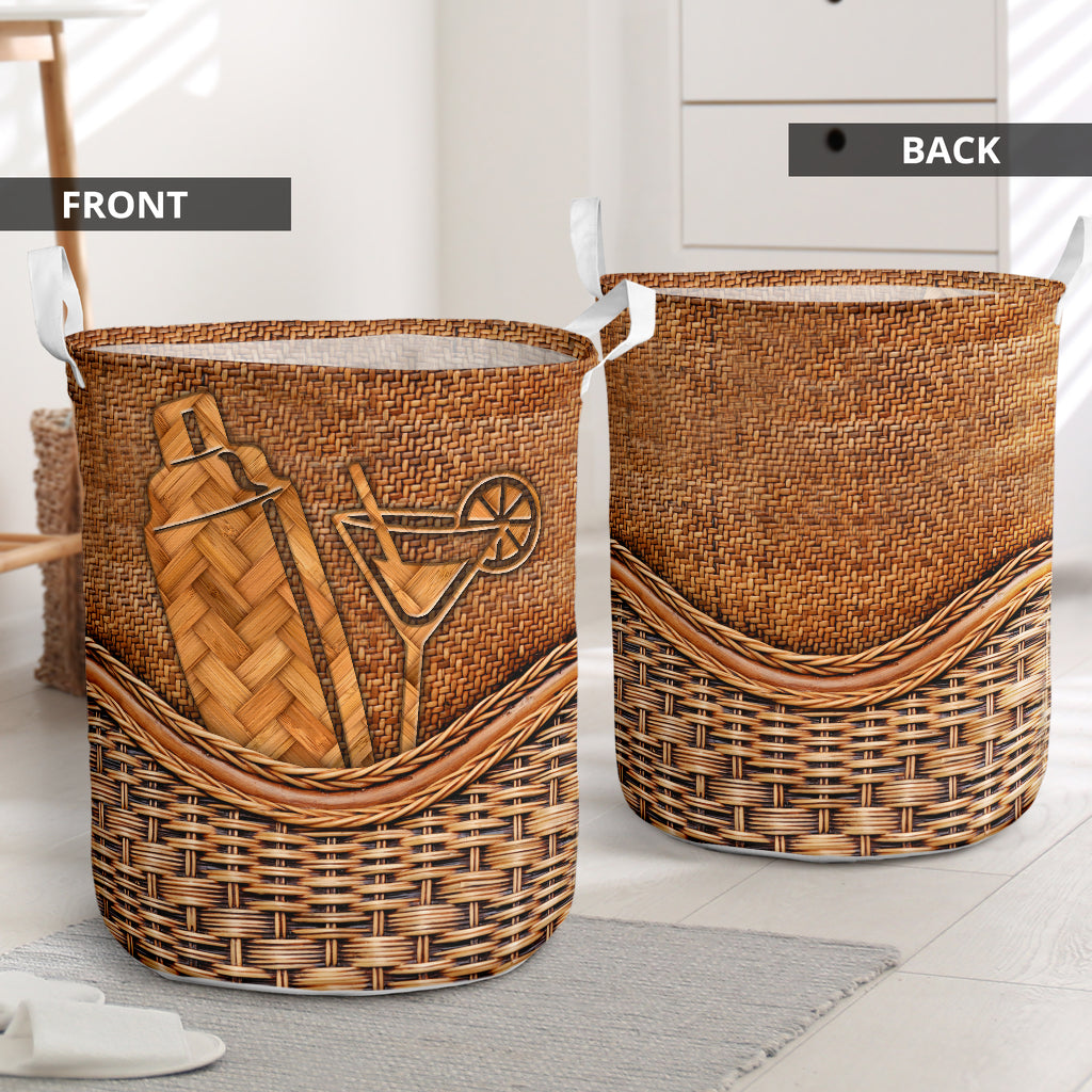 Bartender Rattan Texture Laundry Basket For Nursery Dorm And Home Storage