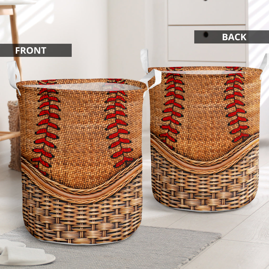 Baseball Rattan Texture Style Laundry Basket For Nursery Dorm And Home Storage