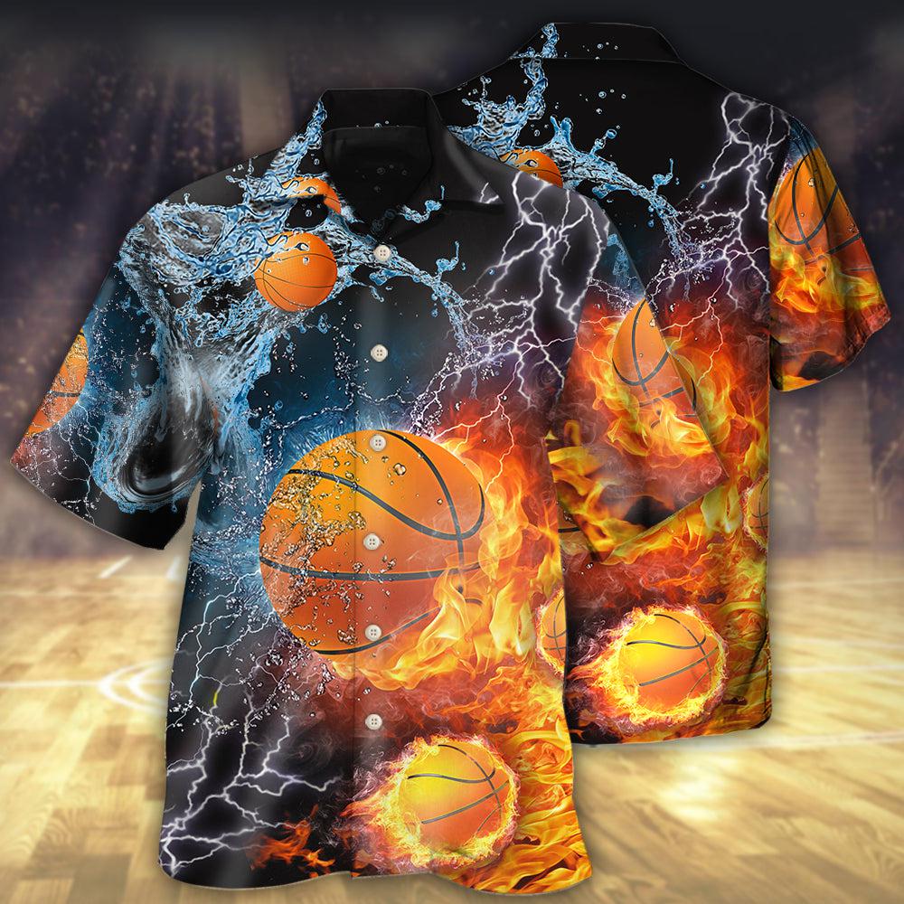 Basketball Fire Water Hawaiian Shirt Pattern View For Relaxed Warm Weather Outfits
