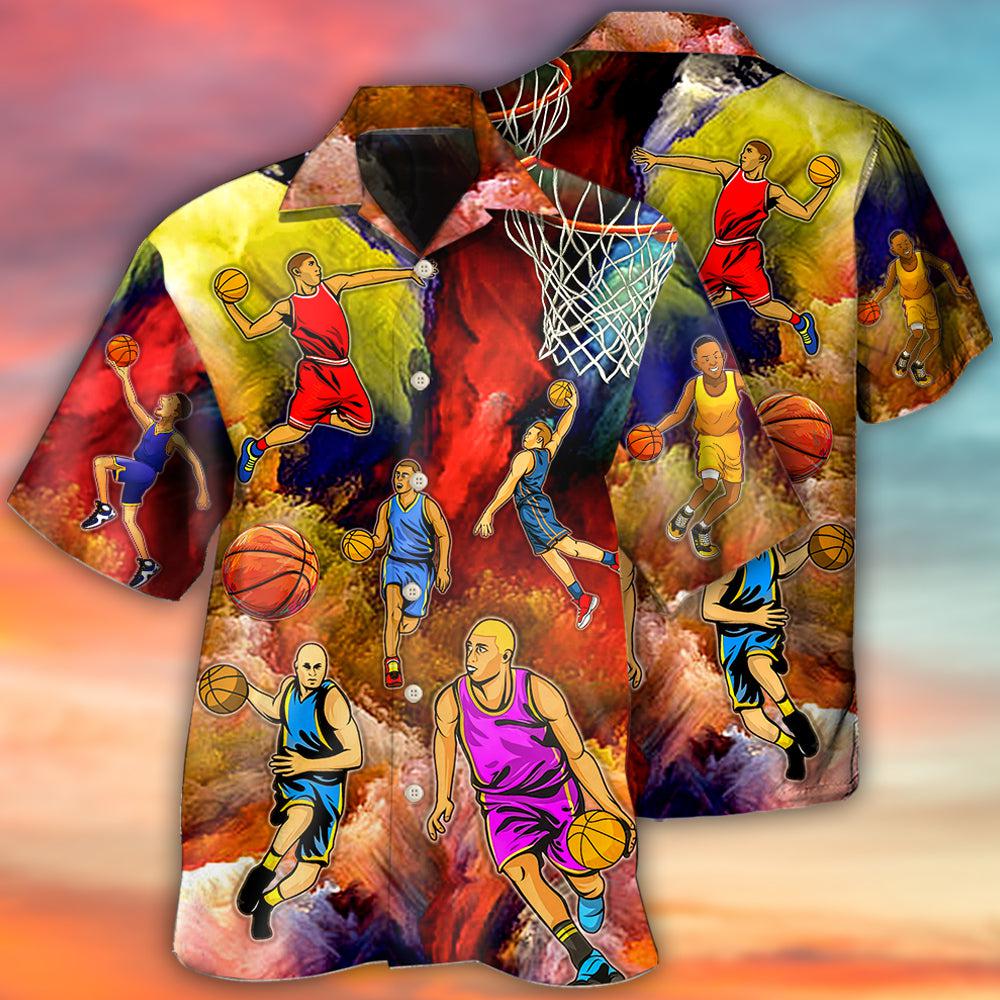 Colorful Basketball Hawaiian Shirt Pattern View For Relaxed Warm Weather Outfits