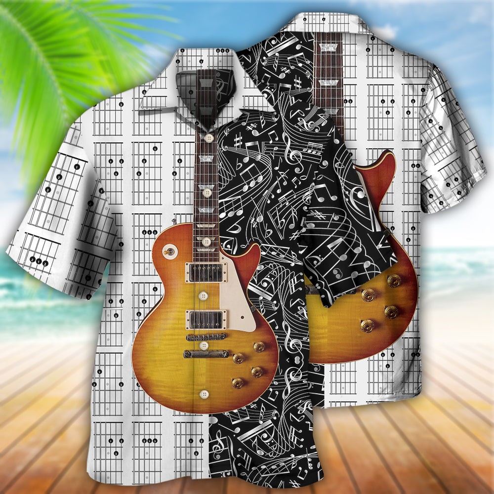 Bass Guitar Hawaiian Shirt With Detailed Graphic For Tropical Escapes Resort Wear And Outdoor Celebrations