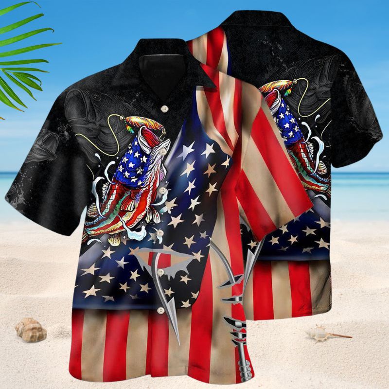 American Bass Fishing Hawaiian Shirt For Holiday Gatherings, Coastal Trips, And Proud Seasonal Style