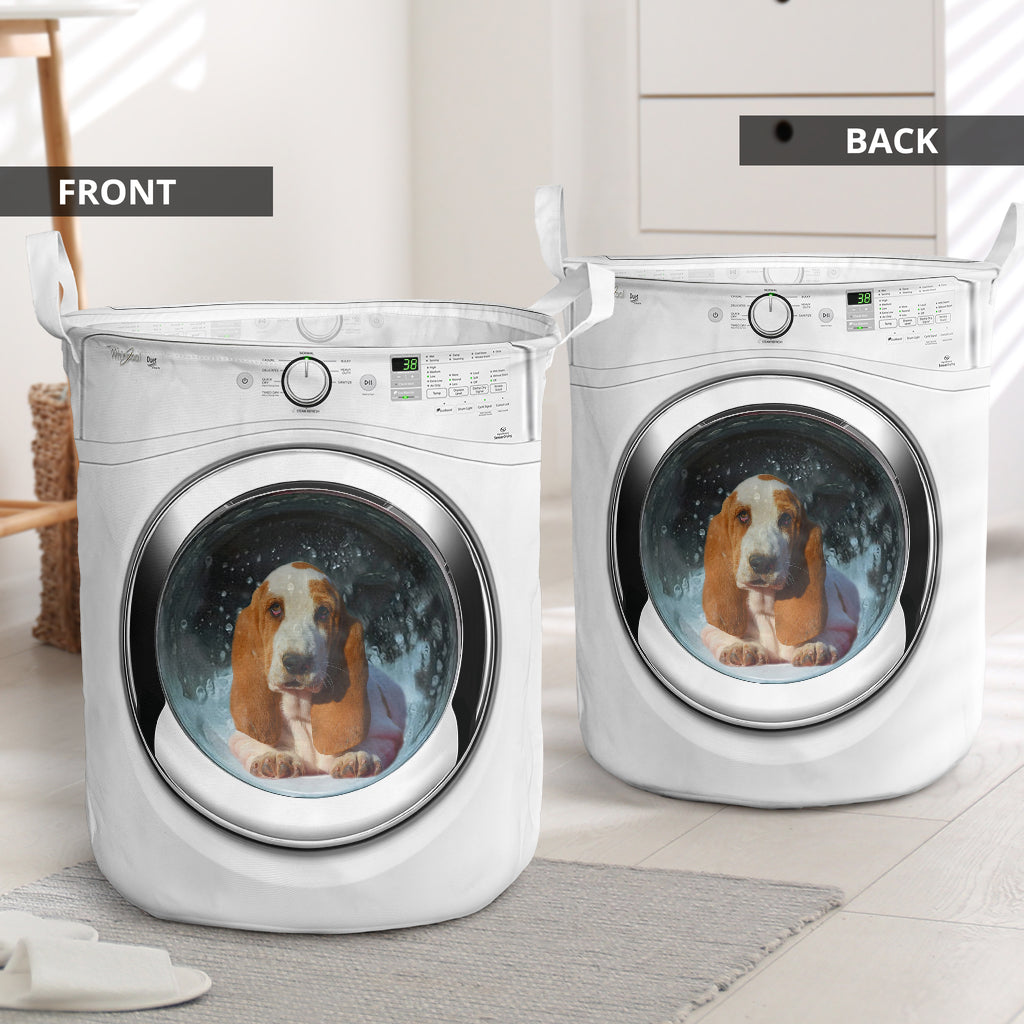 Basset Hound Dog Washing Machine Laundry Basket For Nursery Dorm And Home Storage