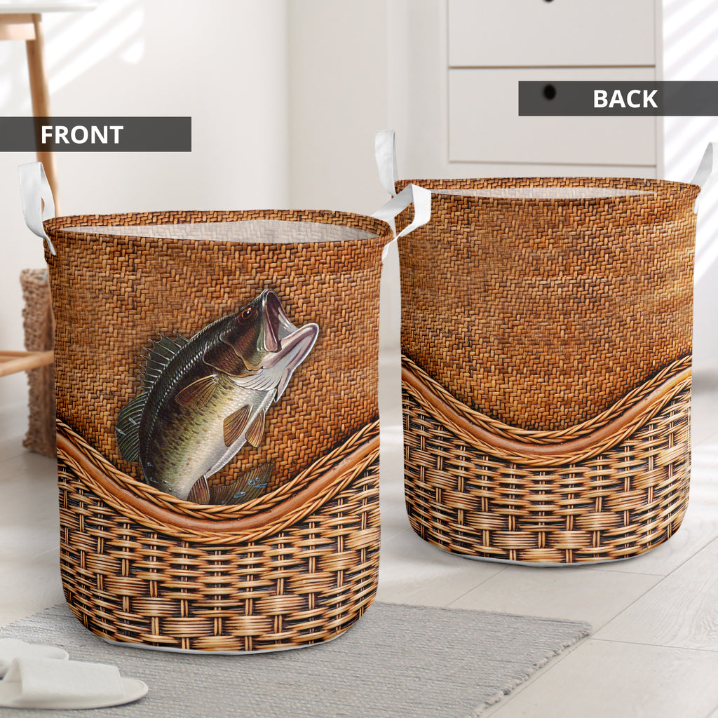 Bass Fishing Rattan Texture Laundry Basket For Nursery Dorm And Home Storage