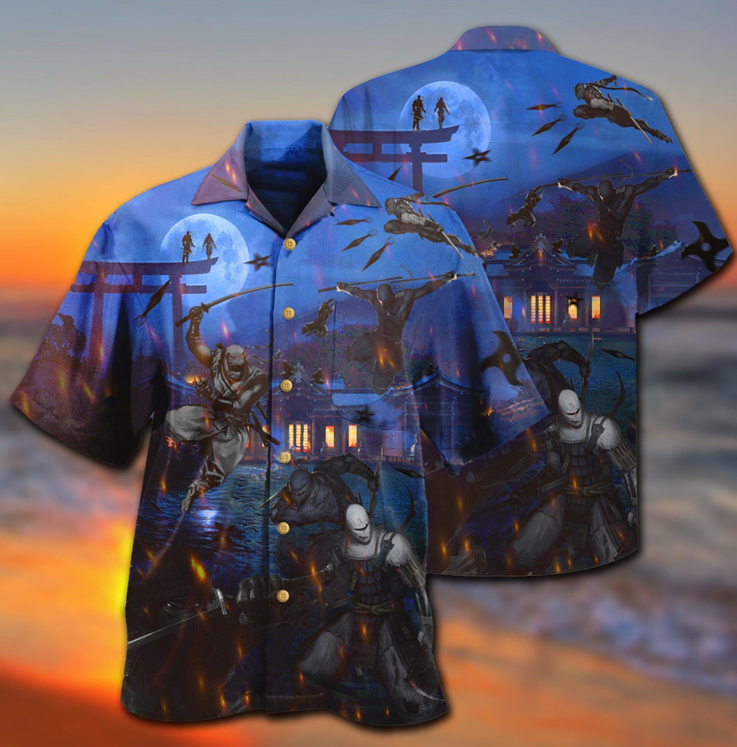Martial Arts Warrior Overnight Hawaiian Shirt Pattern Detail For Vacation Travel And Daily Wear