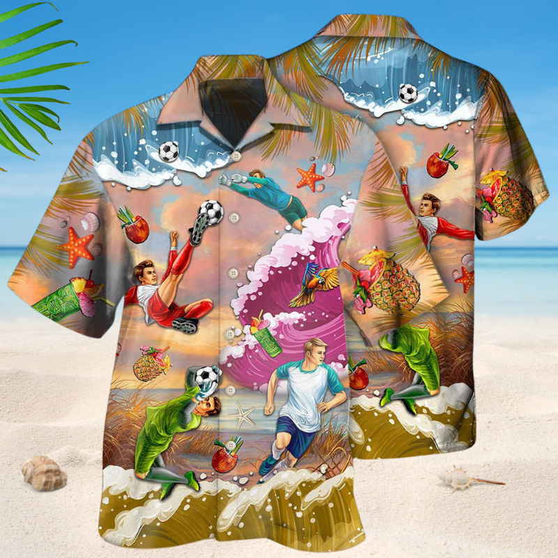 Summer Beach Soccer Hawaiian Shirt For Active Holidays, Resort Trips, And Warm Weather Gatherings