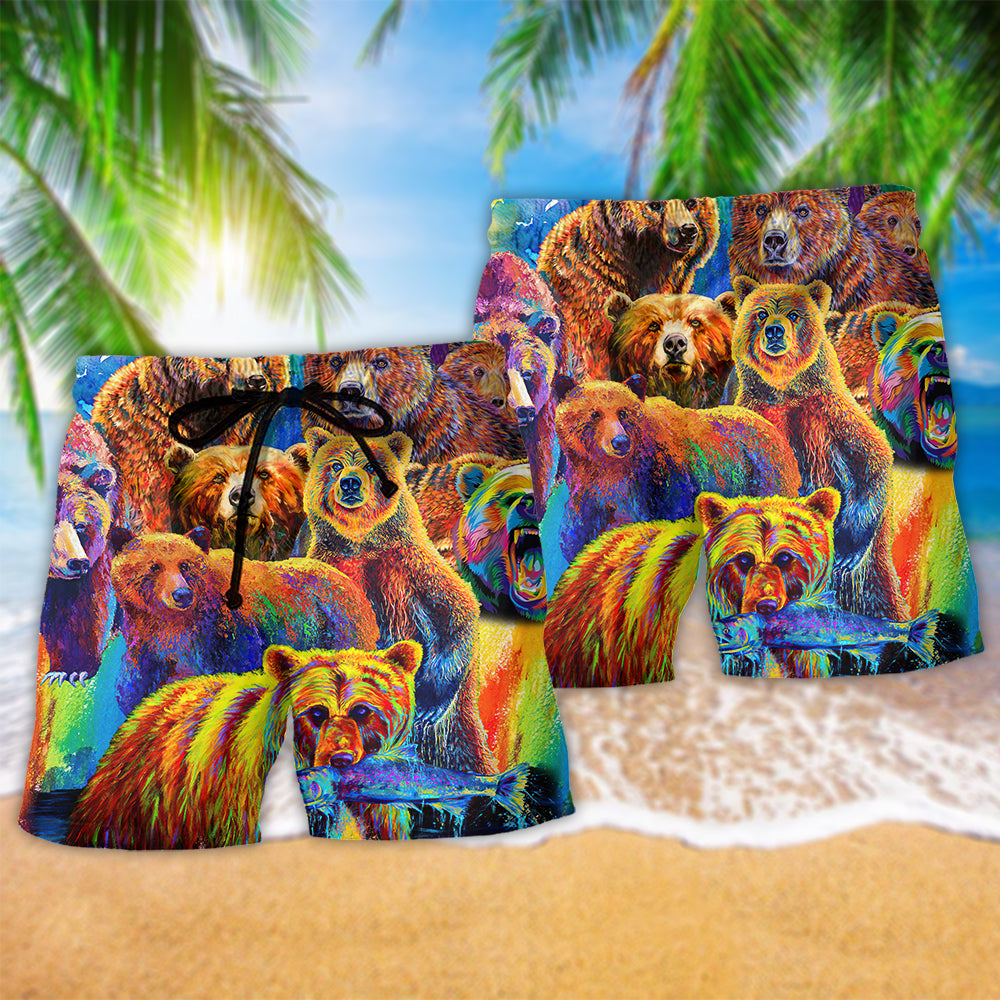 Wild Bear Beach Shorts Pattern Detail For Coastal Leisure And Easy Warm Weather Wear